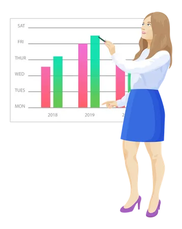 Woman analyses digital report with statistics  일러스트레이션