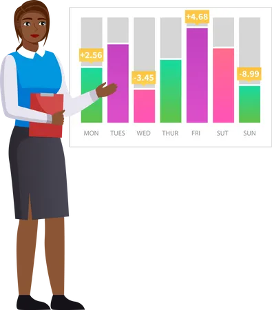 Woman analyses digital report with statistics  Illustration