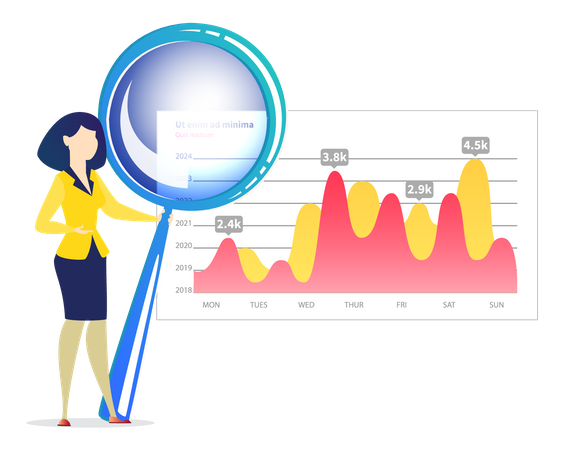 Woman analyses digital report with statistics  Illustration