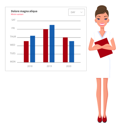 Woman analyses digital statistics Illustration