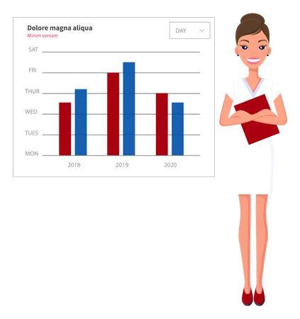 Woman analyses digital statistics  Illustration