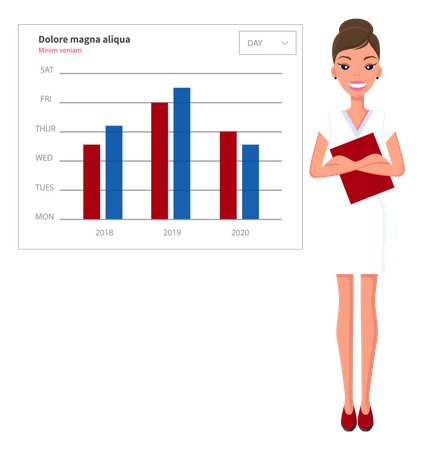 Woman analyses digital statistics  Illustration