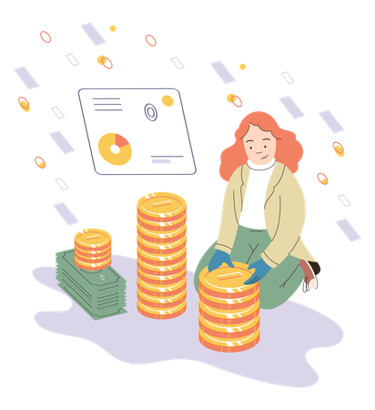 Woman analyses financial statistics on chart  Illustration