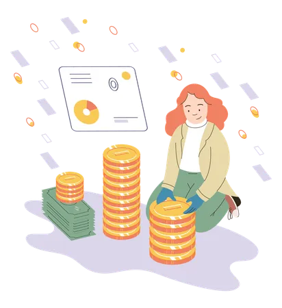 Woman analyses financial statistics on chart  Illustration