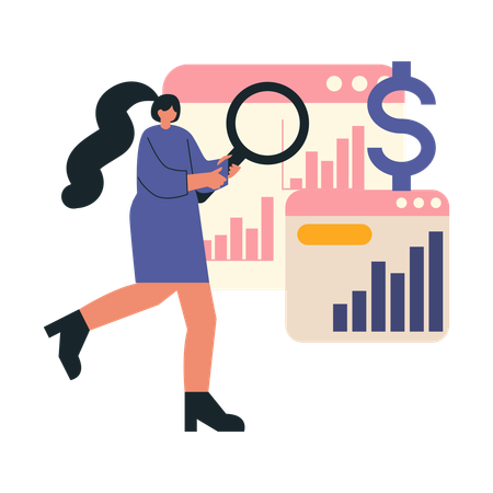 Woman analysing business data  Illustration