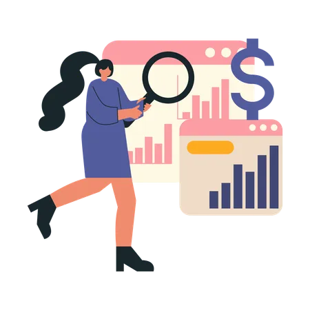 Woman analysing business data  Illustration