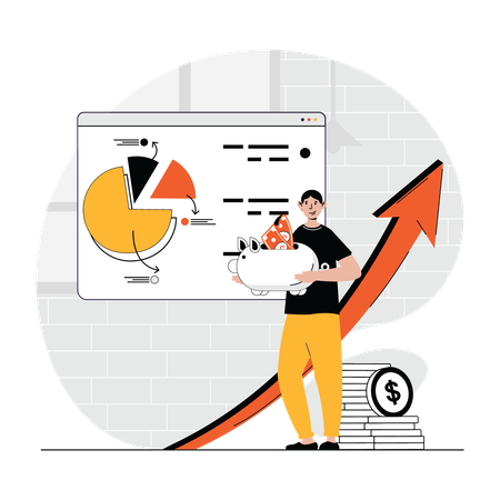 Woman analysing business growth graph  Illustration