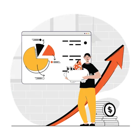 Woman analysing business growth graph  Illustration