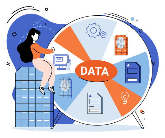 Woman analysing complex data  Illustration