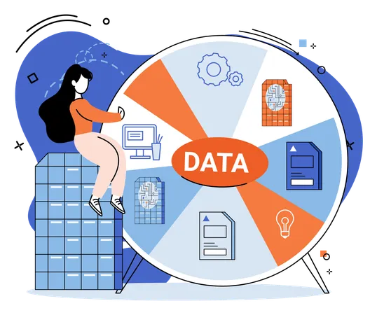 Woman analysing complex data  Illustration