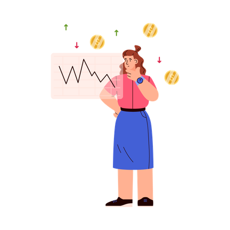 Woman analysing dollar value  Illustration