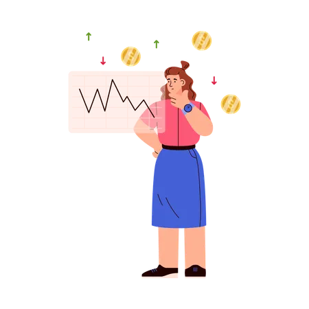 Woman analysing dollar value  Illustration