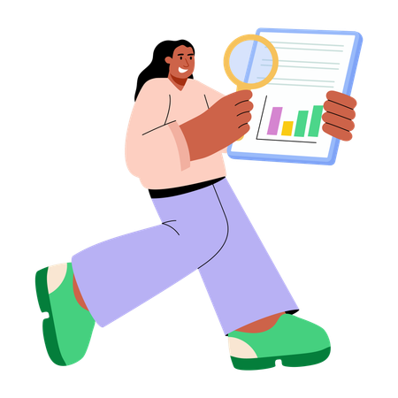 Woman analysing graph result  Illustration