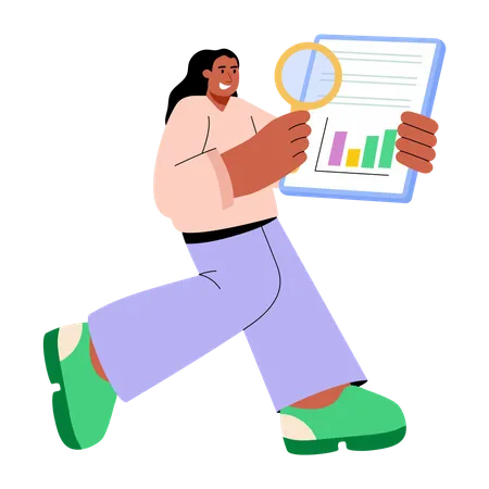 Woman analysing graph result  Illustration