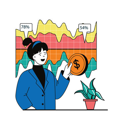 Woman analysing investment fluctuation  Illustration