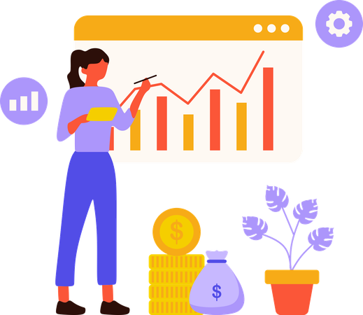 Woman analysing market capitalization  Illustration