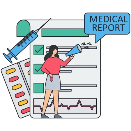 Woman analysing medical report  Illustration