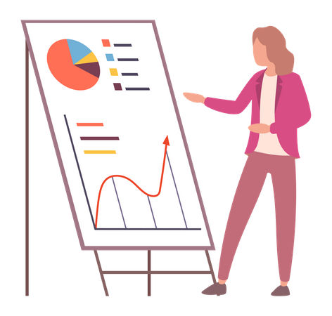 Woman analysing report with statistical indicators Illustration