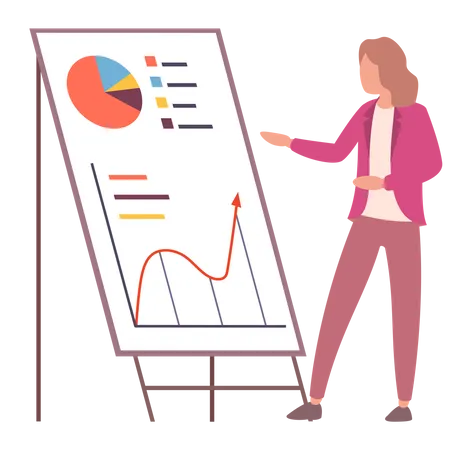 Woman analysing report with statistical indicators  Illustration