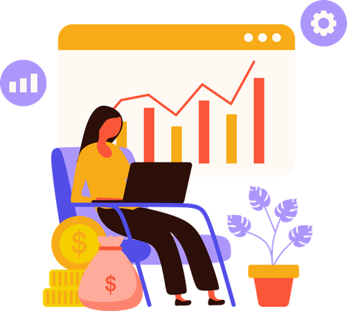 Woman analysing stock dividend  Illustration