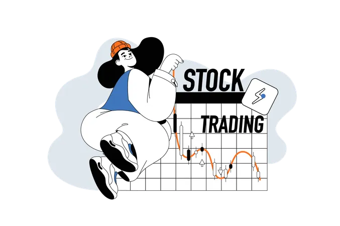 Woman analysing stock market  Illustration