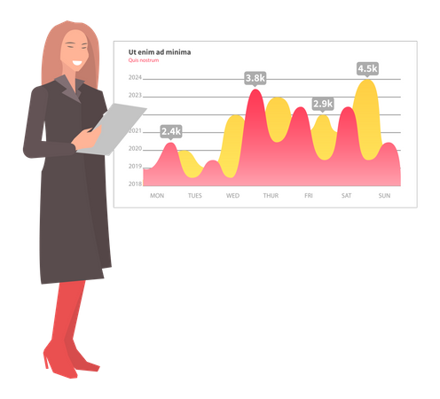 Woman analysis digital report with statistical indicators Illustration