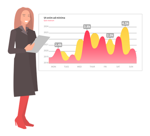 Woman analysis digital report with statistical indicators  Illustration