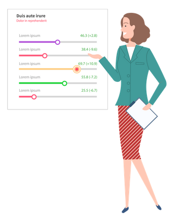 Woman analysis digital report with statistics  Illustration