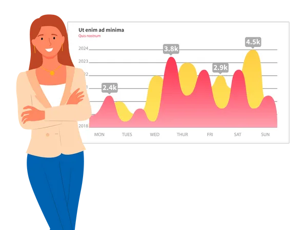 Woman analysis digital report with statistics Illustration
