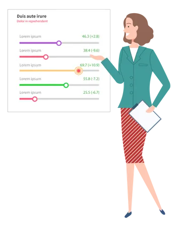 Woman analysis digital report with statistics  Illustration