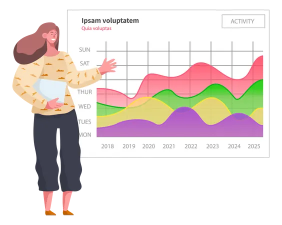 Woman analysis digital statistics and presenting Data  Illustration