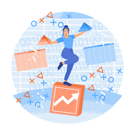 Woman Analyze analytical information to determine business decisions  Illustration