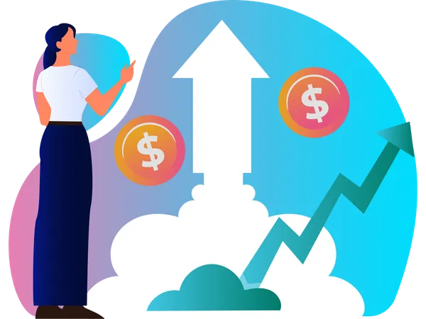 Woman Analyze Business Growth  Illustration