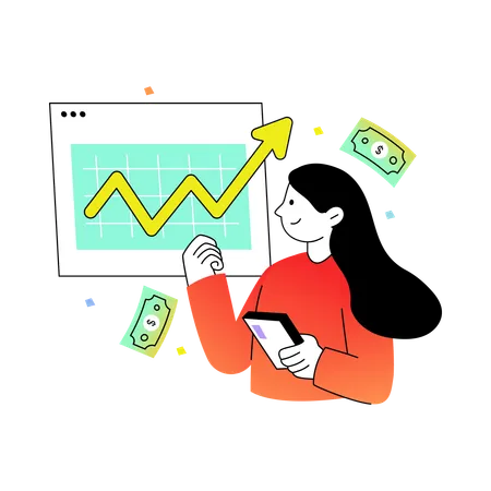 Woman Analyze Business Growth  Illustration