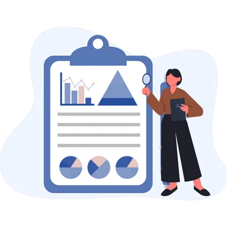 Woman analyze business report  Illustration