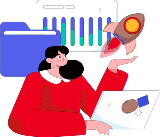 Woman analyze business startup  Illustration