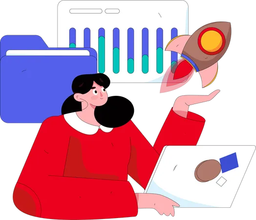 Woman analyze business startup  Illustration