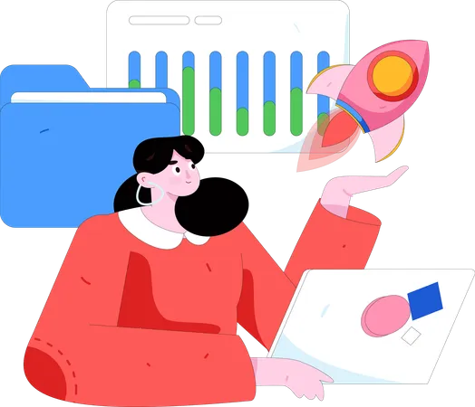 Woman analyze business startup  Illustration