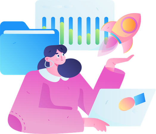 Woman analyze business startup  Illustration