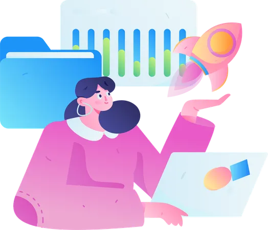 Woman analyze business startup  Illustration