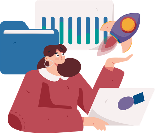 Woman analyze business startup  Illustration