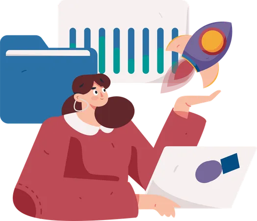 Woman analyze business startup  Illustration