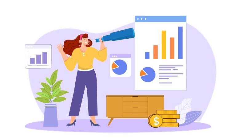 Woman analyze business target  Illustration