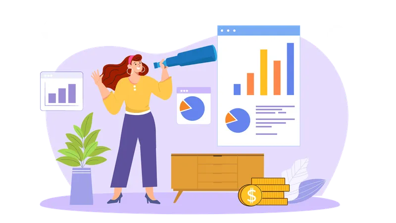 Woman analyze business target  Illustration