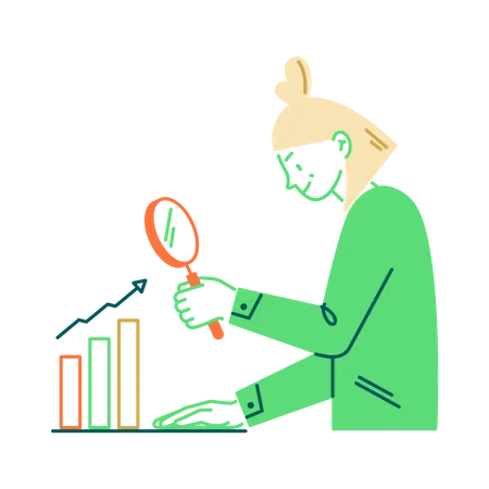 Woman analyzes growth statistics chart  Illustration