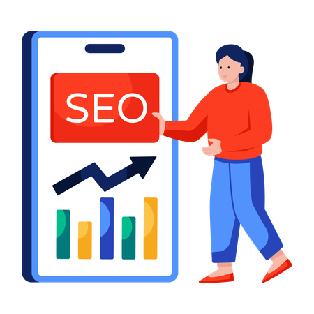 Woman analyzes SEO chart  Illustration