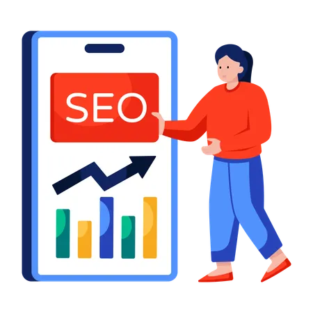 Woman analyzes SEO chart  Illustration