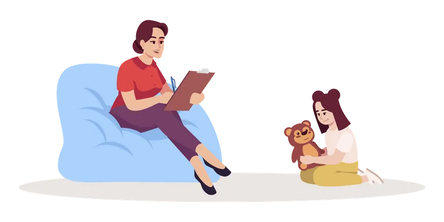 Woman analyzing and writing behavior of small girl Illustration