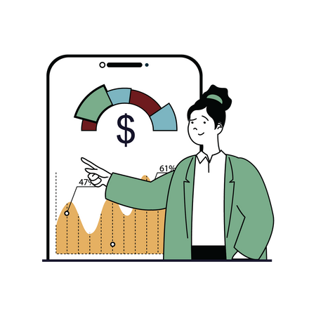 Woman analyzing business data  Illustration