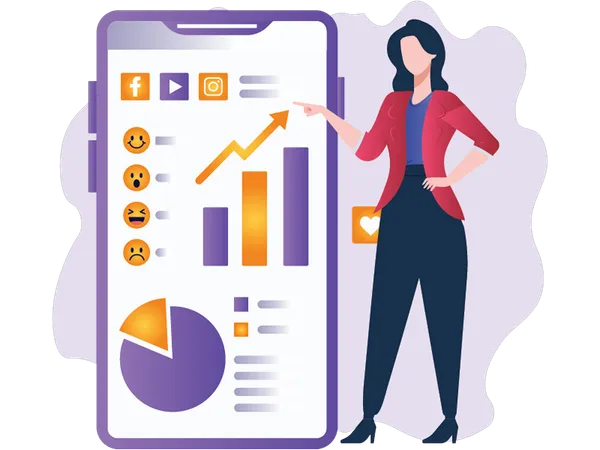 Woman Analyzing Business Data on Mobile  Illustration